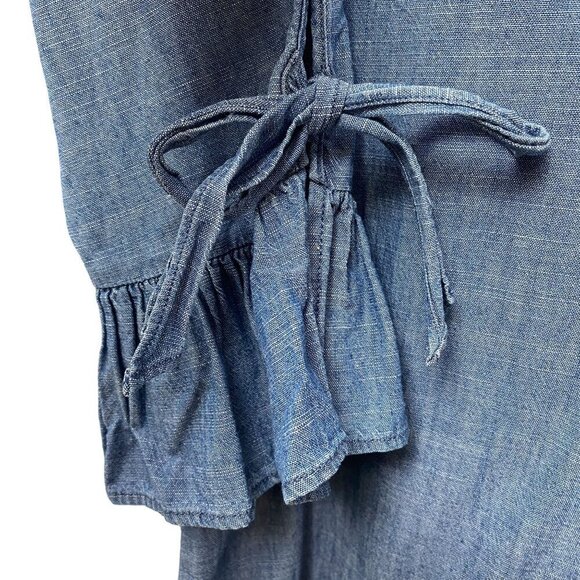J. CREW Denim Dress Blue Chambray 3/4 Tie Sleeves Casual Western Mini - Picture 8 of 9